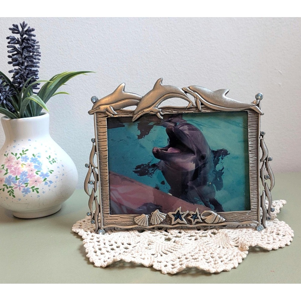 Vintage Dolphin Picture Frame, Coastal Beach Photo Frame, Nautical Ocean Decor‎